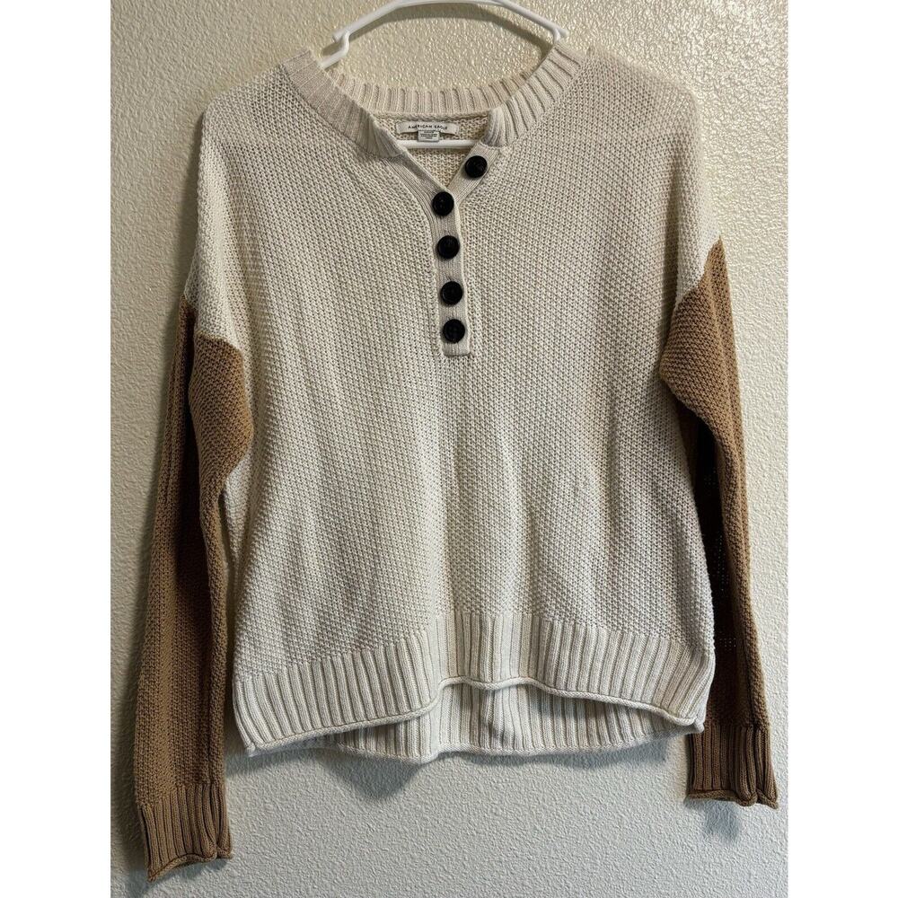Oversized Knit Sweater Henley Color Block Grandpa Fisherman American Eagle Sz S